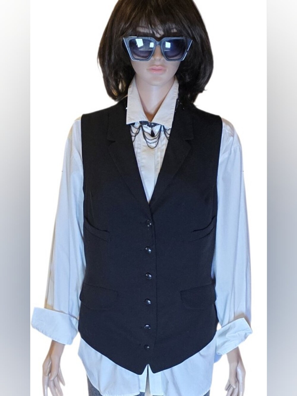 Norma Kamali Classic Tailored Suit Vest Black XL runs small adjustable back.